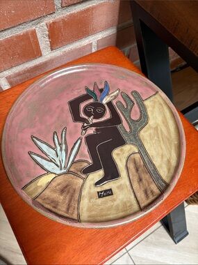 MARA Mexico Stoneware KOKOPELLI Platter Wall Hanging 12" D Handcrafted EUCMARA